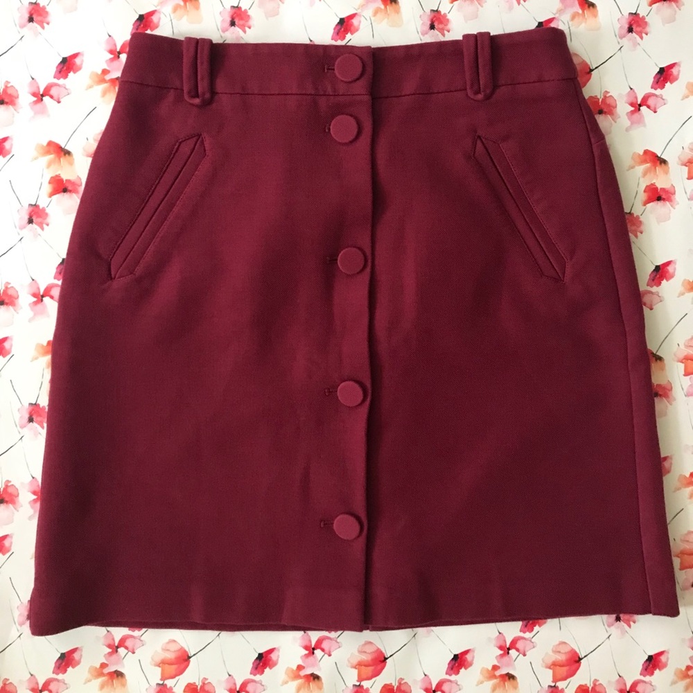 Loft Cranberry Button Front Pencil Skirt